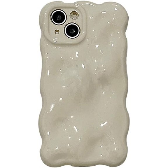 Cute Case for iPhone 14 Pro Max Curly Wave Frame Meteorite Pattern, Woman Trendy Creative Case for iPhone 14 Pro Max White Color, Shockproof Case for iPhone 14 Pro Max Bubble Shape
