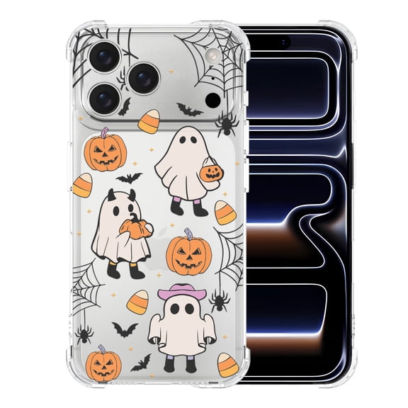 Cute Case for iPhone 17 Pro Max Spider Web Pumpkin Designed Halloween Phone Cover Kids Boys Soft Slim TPU Bumper Anti-Shock Resistant Cell Phone Case for iPhone 17 Pro Max