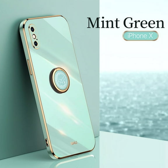 Cute Case for iPhone 8 Plus and iPhone 7 Plus (5.5 Inch), with Phone Ring Holder, Durable Silicone Stand Case, Slim Fit Lightweight Thin Cover, Sturdy Anti-Scratch Shockproof Protective Case (Green)