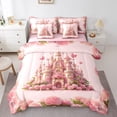thumbnail image 1 of Cute Castle Bedding 7 Piece Princess Decor Bed in a Bag King Size Pink Rose Bedding Set with Comforter Nature Flowers Bed Set Teens Romantic Themed Sheet Set, 1 of 5