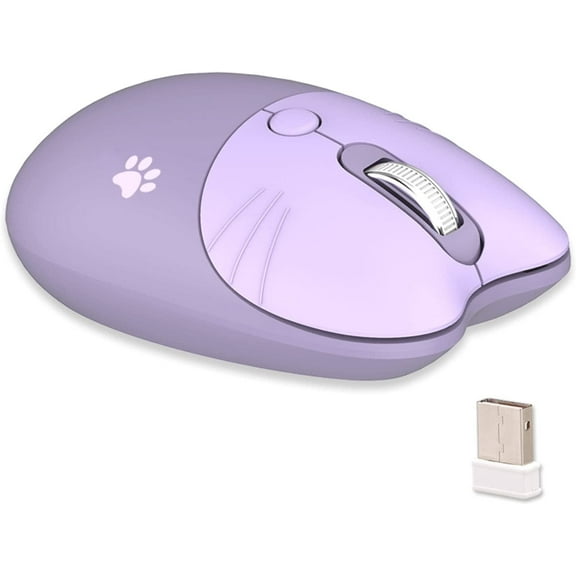 Cute Cat 2.4G Wireless Mouse, Lightweight Soundless, 3 Levels DPI, Kawaii Mouse for Girls and Kids, Compatible with Windows 2000 2003, Win7 8 10 Vista ME, OS X, Linux PC Laptop - Purple Cat