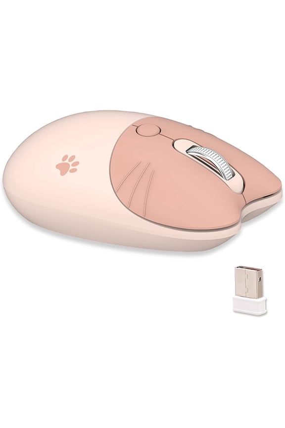 Cute Cat 2.4G Wireless Mouse, Lightweight Soundless, 3 Levels DPI, Kawaii Mouse for Girls and Kids, Compatible with Windows 2000 2003, Win7 8 10 Vista ME, OS X, Linux PC Laptop - Milk Tea Cat