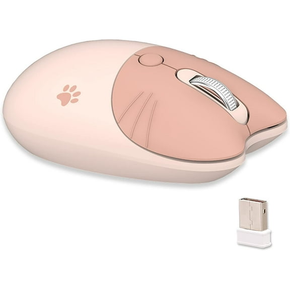 Cute Cat 2.4G Wireless Mouse, Lightweight Soundless, 3 Levels DPI, Kawaii Mouse for Girls and Kids, Compatible with Windows 2000 2003, Win7 8 10 Vista ME, OS X, Linux PC Laptop - Milk Tea Cat
