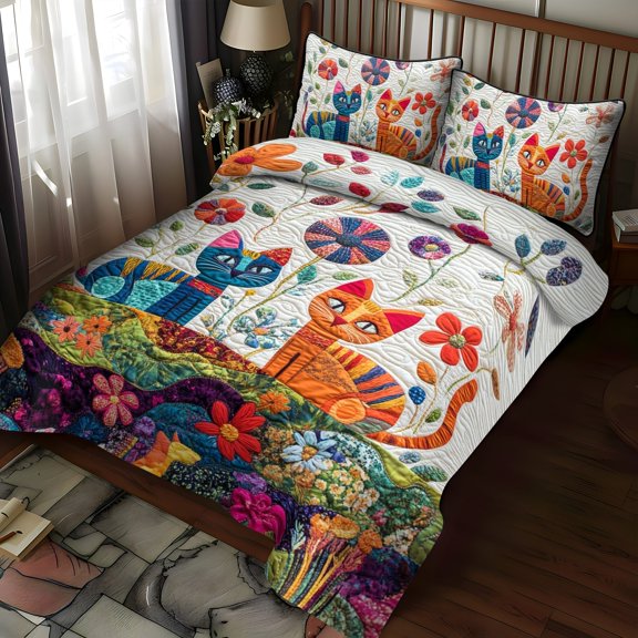 Cute Cat 3-Piece Quilted Bedding Set