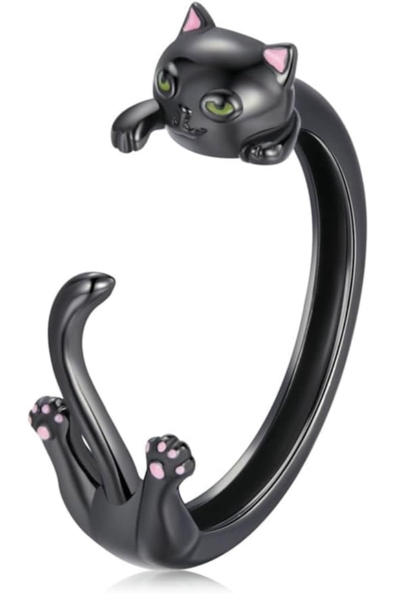 Cute Cat Adjustable Rings for Women S925 Sterling Silver Lovely Kitten Open Statement Animal Ring Dainty Stackable Comfort Fit Band Delicate Jewelry Gifts for Pet Lovers Birthday Daughter Girlfriend