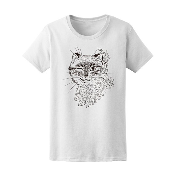 Cute Cat And Hydrangea Sketch Tee Women's -Image by Shutterstock