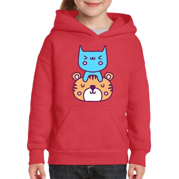 Cute Cat And Tiger Friends Hoodie Juniors -Image by Shutterstock,  Medium