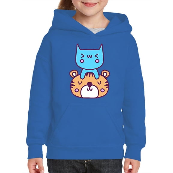 Cute Cat And Tiger Friends Hoodie Juniors -Image by Shutterstock, Small