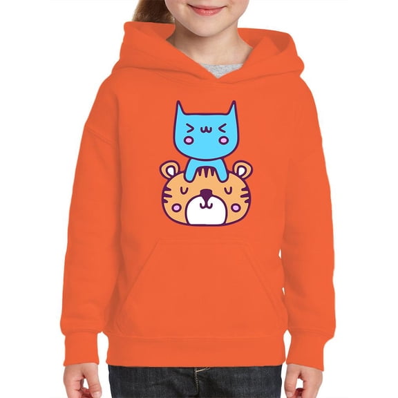 Cute Cat And Tiger Friends Hoodie Juniors -Image by Shutterstock,  Small