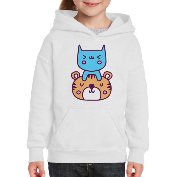 Cute Cat And Tiger Friends Hoodie Juniors -Image by Shutterstock,  x-Large