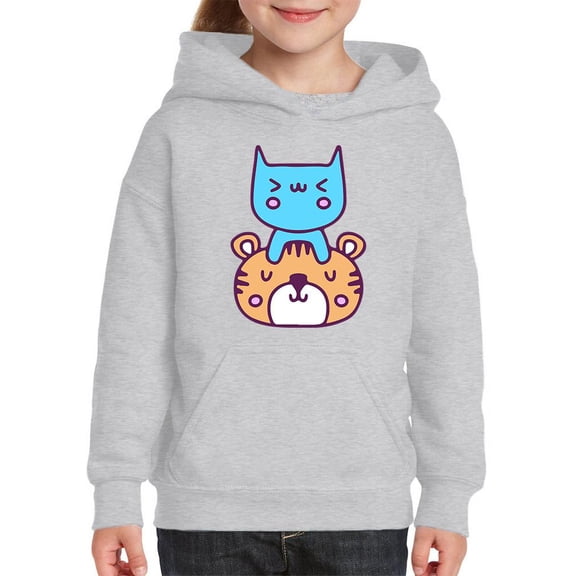 Cute Cat And Tiger Friends Hoodie Juniors -Image by Shutterstock,  x-Large