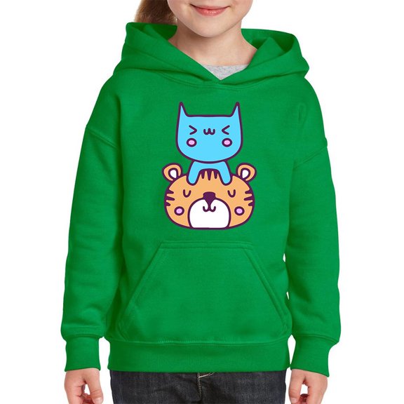 Cute Cat And Tiger Friends Hoodie Juniors -Image by Shutterstock,  x-Large