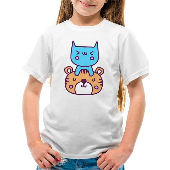Cute Cat And Tiger Stack T-Shirt Juniors -Image by Shutterstock,  x-Large