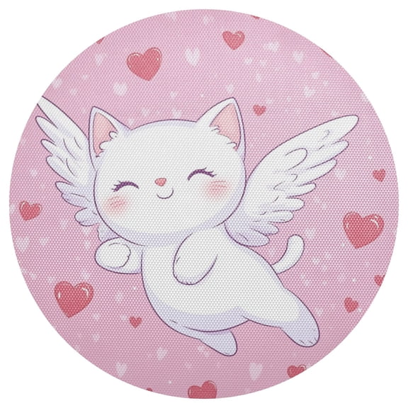 Cute Cat Angel Hearts Valentine PVC Round Grid Placemat Table Mat 1 Pc 15.4" x 15.4"