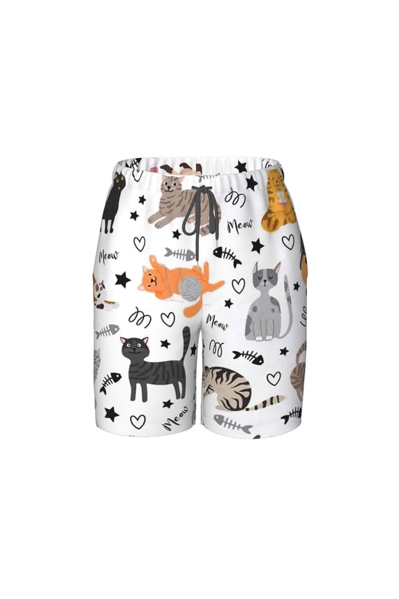 Cute Cat Animals Pet Pattern Gifts Beach Pants Lightweight and Quick-Drying Teen Shorts with Mesh Lining and Drawstring