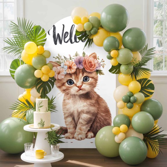Cute Cat Arch Backdrop Cover, 4FT, Garland Spandex Arch Covers Double-Sided Backdrop for Wedding Birthday Party Photo Background Decoration