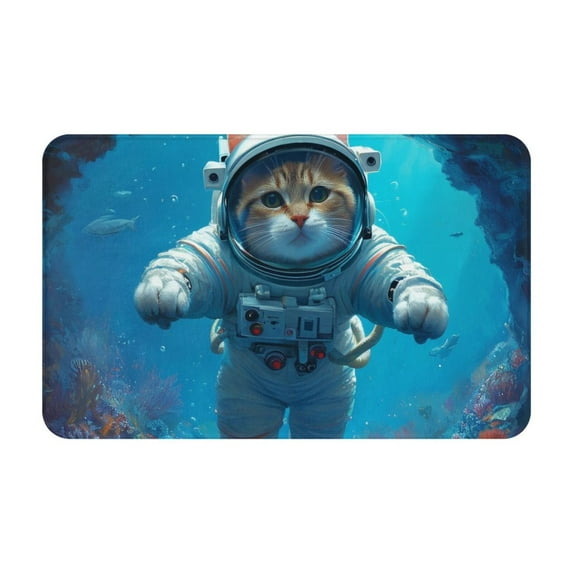 Cute Cat Astronaut Diving Rugs Washable Cover Floor Rug Carpets Home Decorations for Bathroom Kitchen Bedroom Indoor 31.5x20 inch