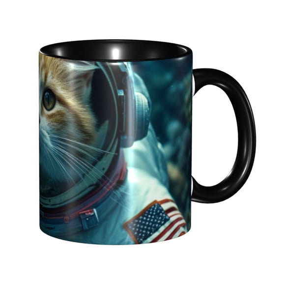Cute Cat Astronaut Sea Coffee Mug Fun Custom Ceramic Mugs 11oz Black