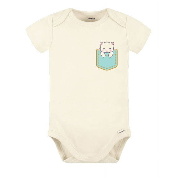Cute Cat Baby Bodysuit, Toddler & Kids T-Shirt, Soft Cotton Outfit, Baby Shower Gift 6-9m Natural