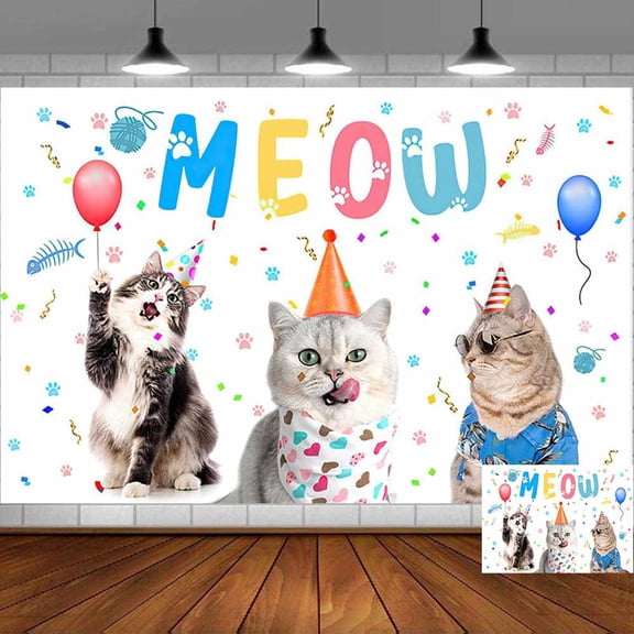 Cute Cat Backdrop Banner Party Supplies Poster Movie Theme Background for Photography Kids Birthday Decorations