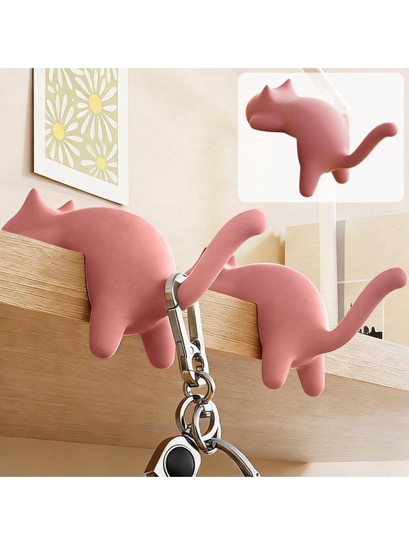 Cute Cat Backpack Hook Shaped Desktop Hooks Edge no Marking no Punching Desk Specific Multi-Functional Bag Hanger on The Side of The Desk(Pink 1)