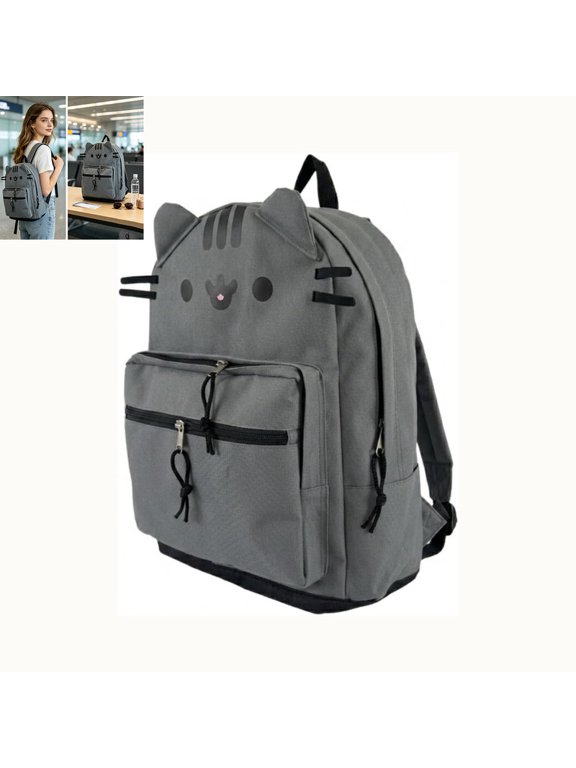 Cute Cat Backpack for Women Casual Animal Design Travel Daypack Lightweight Rucksack, Lightweight Rucksack for Work Daily City Commute (Dark gray)
