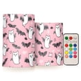 thumbnail image 1 of Cute Cat Bat Pattern Flameless LED Candle Set with Remote, Battery Operated Color Changing Pillar Candles, Set of 2, 1 of 7
