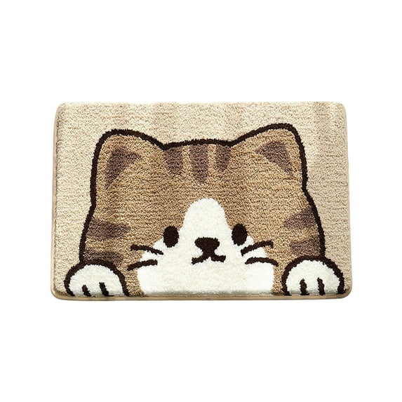 Cute Cat Bath Rug, Bathroom Mat Non-Slip Soft Shower Rug Plush Microfiber Water Absorbent Shaggy Floor Mats for Kids Room, Bedroom, Kitchen (Cat, 16 x 24)