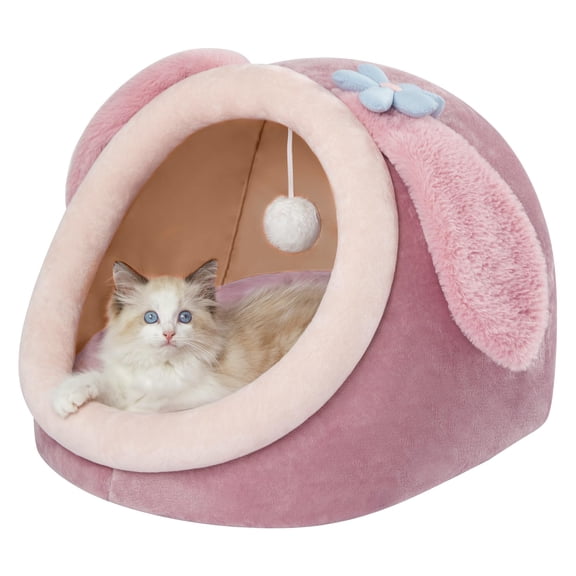 Cute Cat Bed For Indoor  Cats Warm Soft Cave Fit 6-10 Lb Pink Rabbit M