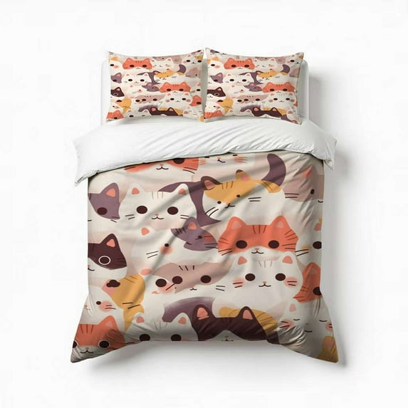 Cute Cat Bedding Set 3 Pcs Soft Microfiber Quilt Cover For Bedroom Decor, Comforter Cover With 2 Pillowcase
