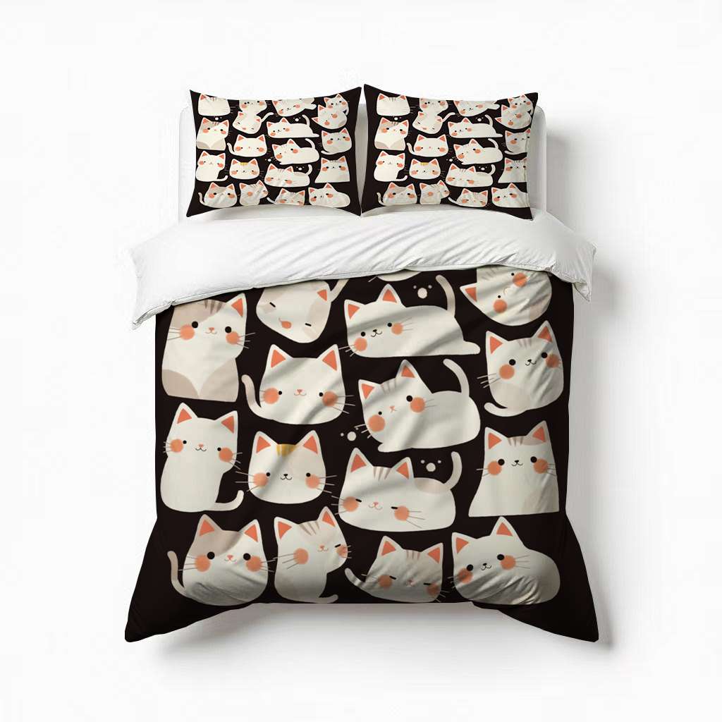 Cute Cat Bedding Set 3 Pcs Soft Microfiber Quilt Cover For Bedroom ...