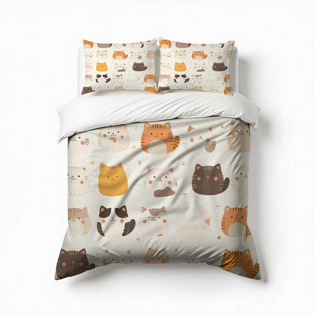 Cute Cat Bedding Set 3 Pcs Soft Microfiber Quilt Cover For Bedroom ...