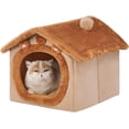 thumbnail image 1 of Cute Cat Beds for Indoor Cats, Foldable Cat House with Non-Slip Bottom, S Size Kitten Bed Up to 8 Lbs Kitty, Brown, 1 of 9