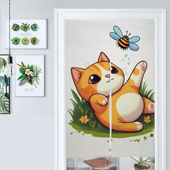 Cute Cat Bee Garden Door Curtain Nordic Living Room DoorCurtain Porch Partition Curtain Kitchen Rative Half Curtain