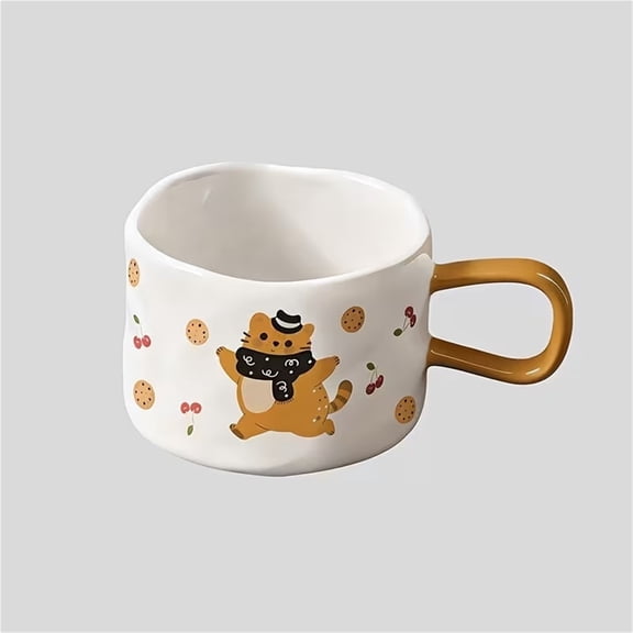 Cute Cat Biscuit Pattern Ceramic Mug - 360ml Unique Irregular Shaped Coffee/Tea Cup, Microwave Safe, Perfect Gift for Cat Lovers