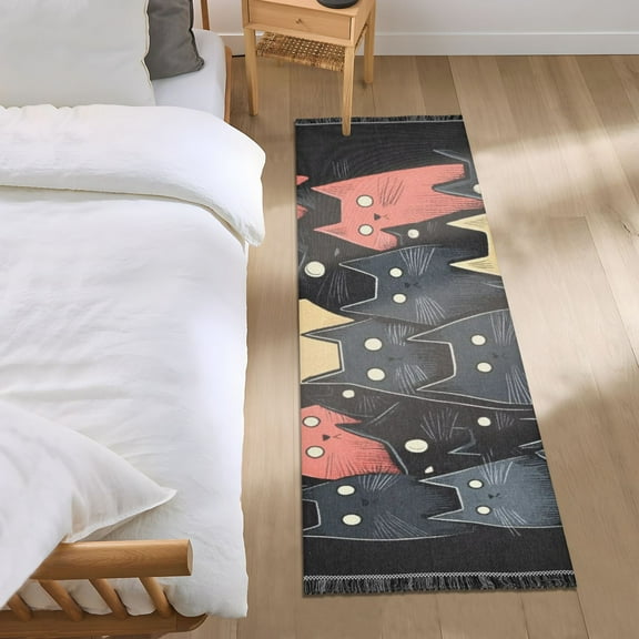 Cute Cat Black Background Bedroom Runner Rug 2'x 6' Non Slip Carpet Indoor Home Area Rug Living Room