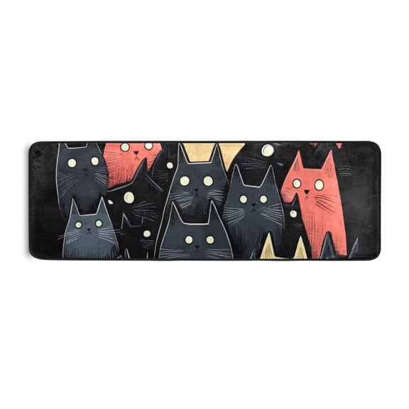 Cute Cat Black Background Runner Rug for Hallways Kitchen Non Slip 2'x 6' Washable Hall Carpet for Bedroom Entryway Laundry Room