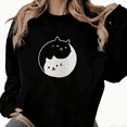 thumbnail image 1 of Cute Cat Black and White Graphic Tee T-Shirt Top Print Suitable Round-neck long-sleeved Black S-3XL, 1 of 6