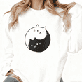 thumbnail image 1 of Cute Cat Black and White Graphic Casual Tee T-Shirt Top Print Round-neck long-sleeved white S-3XL, 1 of 5