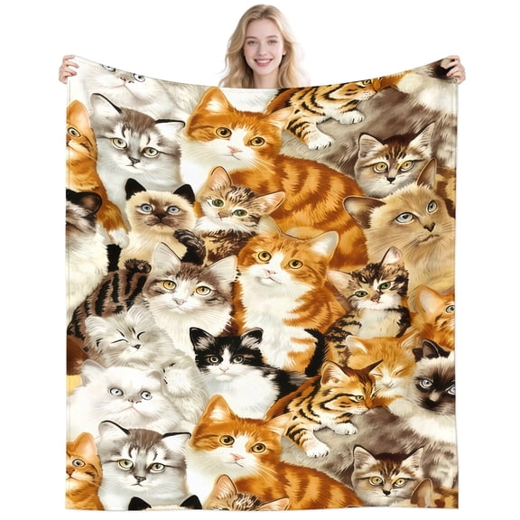 Cute Cat Blanket Cat Gifts Women Cats Lovers,Animal Cats Themed Plush Throw Blanket for Bed Chair Couch 50"x40"