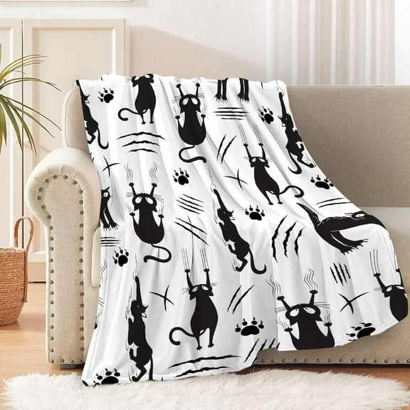Cute Cat Blanket for Cat Lovers Cat Themed Gifts for Adults Women Kids Black Cat Throw Blanket Room Decor Soft Quilt for Bed Couch Twin-60x50In Teens/Travel