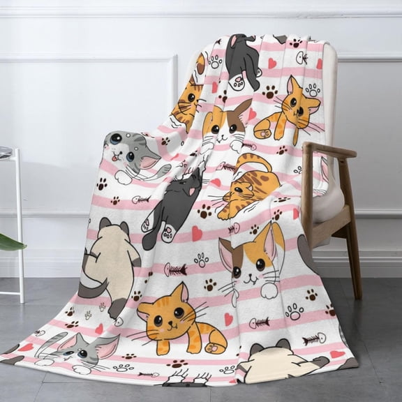 Cute Cat Blanket Fuzzy Soft Cozy Cute Cat Blankets Soft Throws Warm Lightweight Plush Fleece Blanket for Users Men Women Gift Bed Couch Sofa 50"x40"