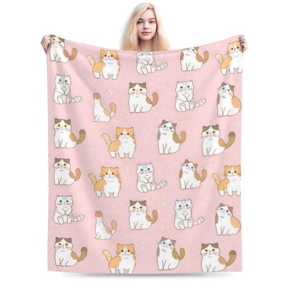 Cute Cat Blanket Gift Throw Blanket Cozy Soft Pink Home Decor Gift for Cat Lover 50x40
