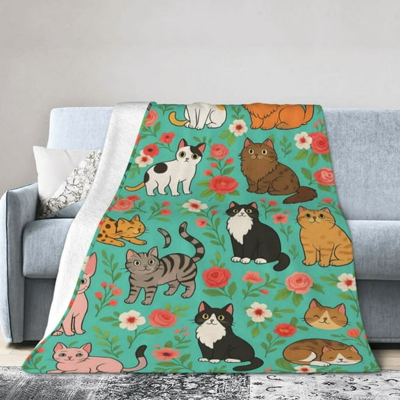 Cute Cat Blanket Kawaii Flannel Throw Blanket for Cat Lovers Kids Adults Gifts All Season 50x40