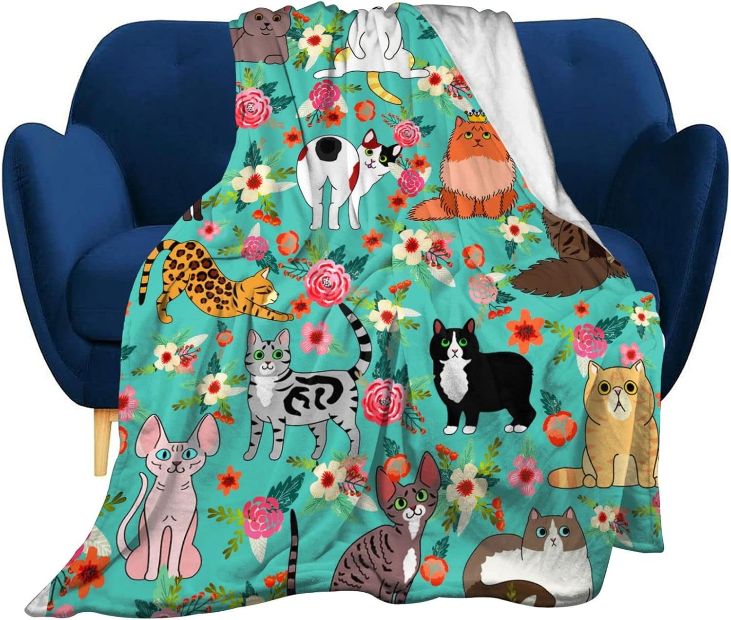 Cute Cat Blanket Kawaii Flannel Throw Blanket for Cat Lovers Kids Adults Gifts All Season 80"x60"
