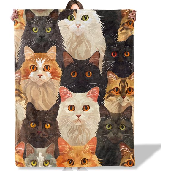 Cute Cat Blanket Lover‘s Soft and Cozy Throw Featuring a Vibrant Array of Adorable Cat Faces in, Ideal for Pet Enthusiasts and FelineInspired Home Decor, 50 x 60 inch Inches
