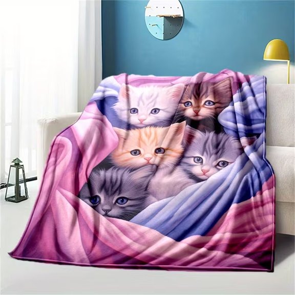Cute Cat Blanket, Soft Animal Pattern Throw Blanket, 27.56x39.37Inch Cozy Warm Blankets, Lightweight and Comfortable Color Cat Throw Blanket, 1Pcs Gifts for People Love Cats