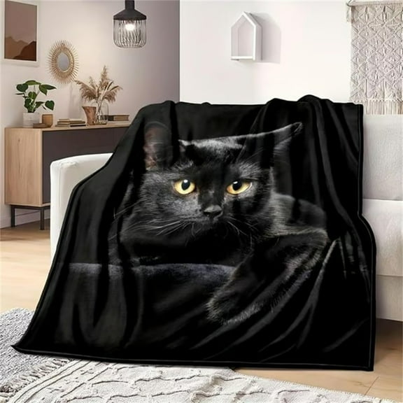 Cute Cat Blanket, Soft Animal Pattern Throw Blanket, 27.56x39.37Inch Cozy Warm Blankets, Lightweight and Comfortable Color Cat Throw Blanket, 1Pcs Gifts for People Love Cats Black