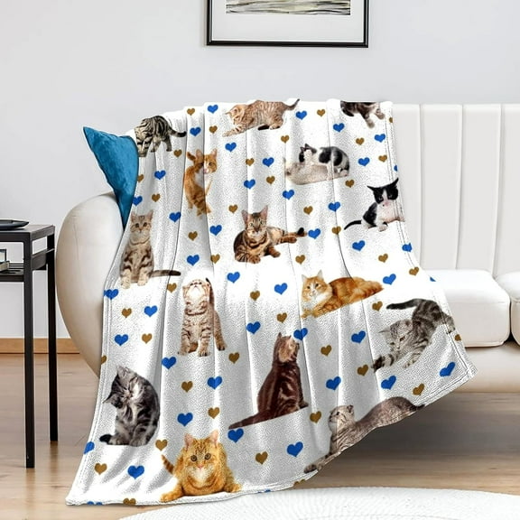 Cute Cat Blanket Super Soft Flannel Fleece Throw Blankets Kids Adults for Bedding Bedroom Living Rooms Sofa Full Season Gifts 50"x40"