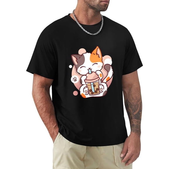 Cute Cat Boba Tea Bubble Tea Anime Kawaii Neko Drink Lover T-shirt, for men & women, up to size 5XL.